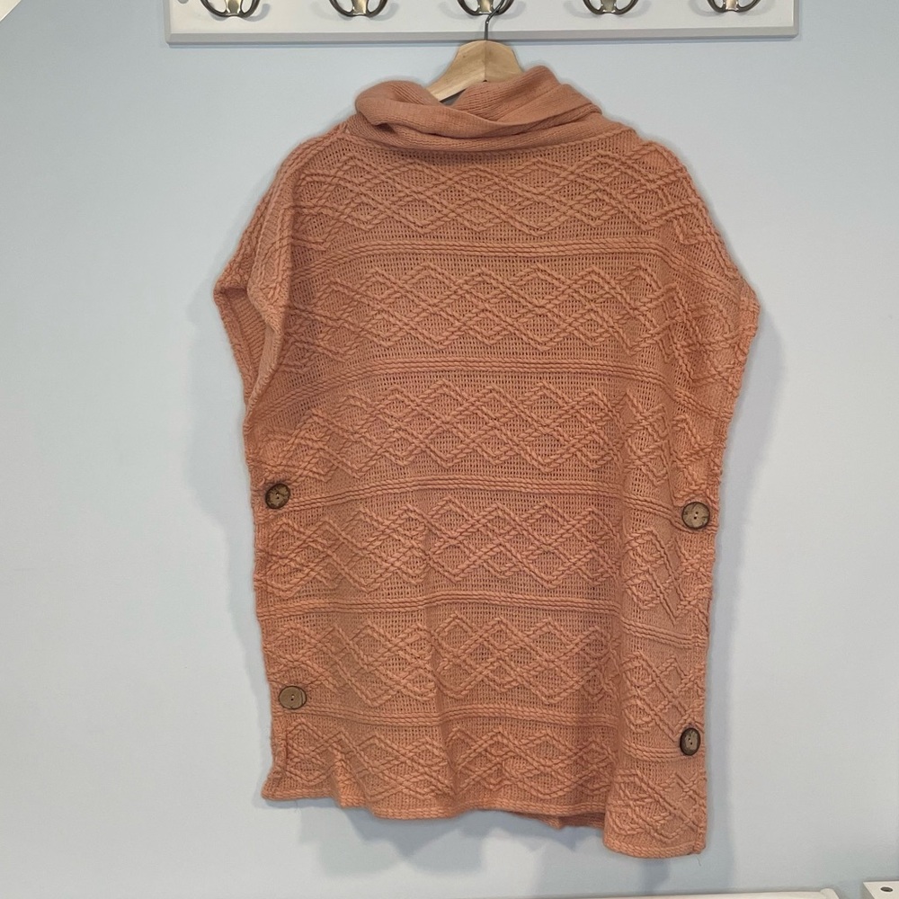 Cable knit turtleneck tunic with button detail